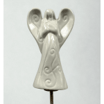 White ceramic angel figurine on a stick against a plain background
