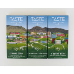 Three boxes of artisan chocolate with illustrated campus scenes