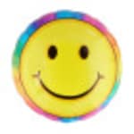 Yellow smiley-face balloon with a rainbow border