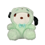 Mint green plush dog with a blue bow