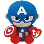 Captain America plush toy holding a shield and TY heart tag