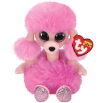Pink plush poodle toy with a Ty Beanie Boos tag