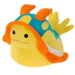 Colorful plush fish toy with orange fins and blue spots