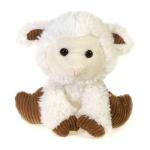 White plush lamb toy with brown ears and feet