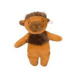 Plush buffalo toy with brown fur and outstretched arms