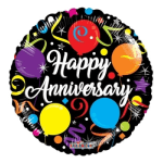 Round anniversary balloon with colorful confetti and "Happy Anniversary" text