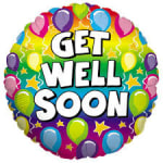 Round balloon with "GET WELL SOON" text and colorful balloon pattern