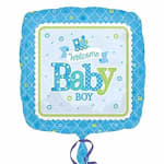Blue baby boy welcome balloon with ribbon tail