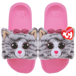 Pair of pink cat-face plush slippers with TY tags