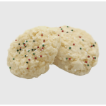 Two sprinkled sugar cookies on a white background
