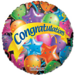 Round balloon with "congratulations" text and colorful stars