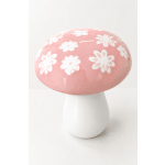 Pink mushroom-shaped decor with white flower patterns