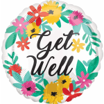 Round floral balloon with "Get Well" text