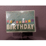 Birthday card with colorful bunting and confetti