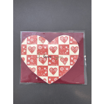 Heart-shaped Valentine card with red and white pattern and "I love you" text