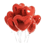Cluster of red heart-shaped balloons on thin strings