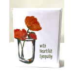 Sympathy card with orange flowers in a glass vase