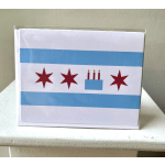 Greeting card with Chicago flag design and a birthday cake icon