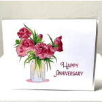 Anniversary card with pink flowers in a glass jar
