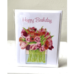 Birthday card with a colorful bouquet in a glass vase