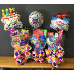 Birthday balloon and candy gift set with colorful bows