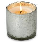 Lit candle in a textured glass holder