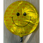 Yellow smiley-face balloon with repeated "GET WELL!" text