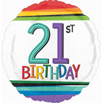 Rainbow 21st birthday foil balloon with colorful text