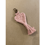 Pink woven macrame keychain with a metal clasp