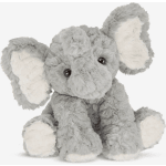 Gray plush elephant toy with white inner ears and feet