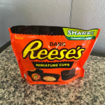 Bag of Reese's Dark Miniature Cups on a countertop