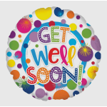 Round balloon with colorful "GET WELL SOON!" text