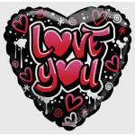 Heart-shaped balloon with "Love You" text in pink and red
