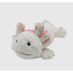 Plush axolotl toy in white and pink
