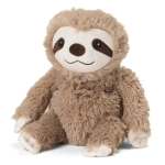 Plush sloth toy sitting on a white background