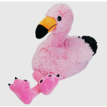 Pink flamingo plush toy with black and orange beak