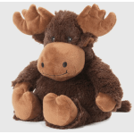 Plush moose stuffed animal with brown fur and tan antlers