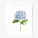 Greeting card with a watercolor blue hydrangea