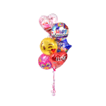 Cluster of heart-shaped and round birthday and love balloons