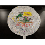 Round foil balloon with cartoon dragons and the words "Get Well Soon"