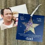 Father's Day card with a star ornament and a photo of a man and child