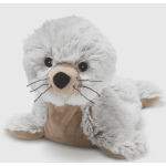 Plush seal toy with white fur and a tan body