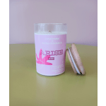 Pink rose candle in a glass jar with a wooden lid
