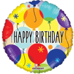 Round birthday balloon with colorful balloons and "HAPPY BIRTHDAY" text