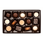 Box of assorted chocolates in a black tray