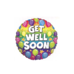 Round balloon with "Get Well Soon" text and colorful balloon pattern
