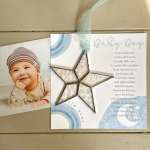 Baby boy greeting card with a star ornament and infant photo