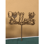 Wooden cake topper with cursive text and heart cutouts