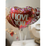 Heart-shaped balloons with "I LOVE YOU" text