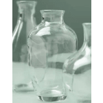 Clear glass vase with a rounded body and narrow neck